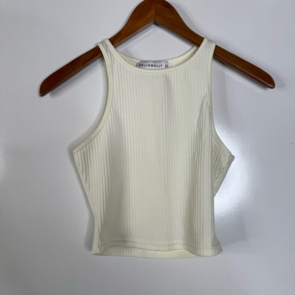 Hello Molly Cream Ribbed Cropped Tank Top Size Small - Picture 1 of 5